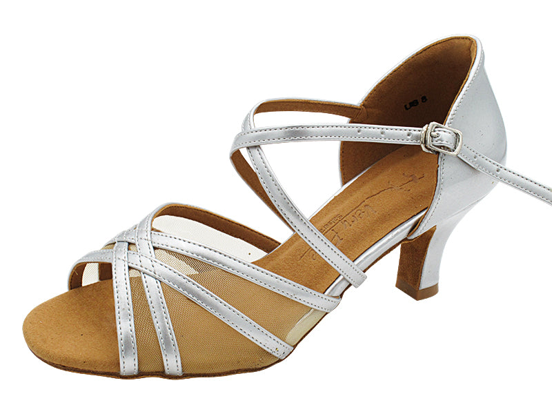 SERA1605 230 Pearl Silver Patent & Flesh Mesh with 2.5" Low Heel (2040) in the photo