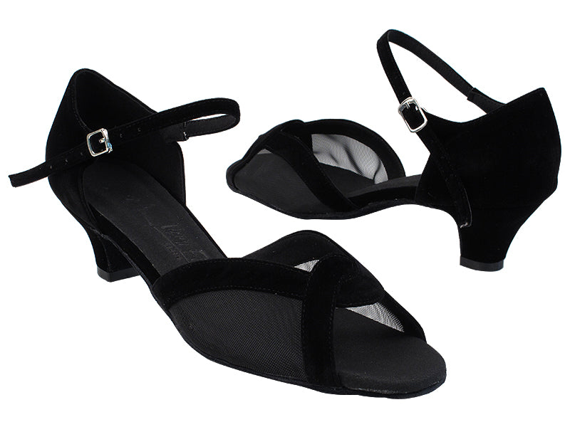 SERA1675 254 Black Velvet_Black Mesh with 1.3" Cuban Heel in the photo