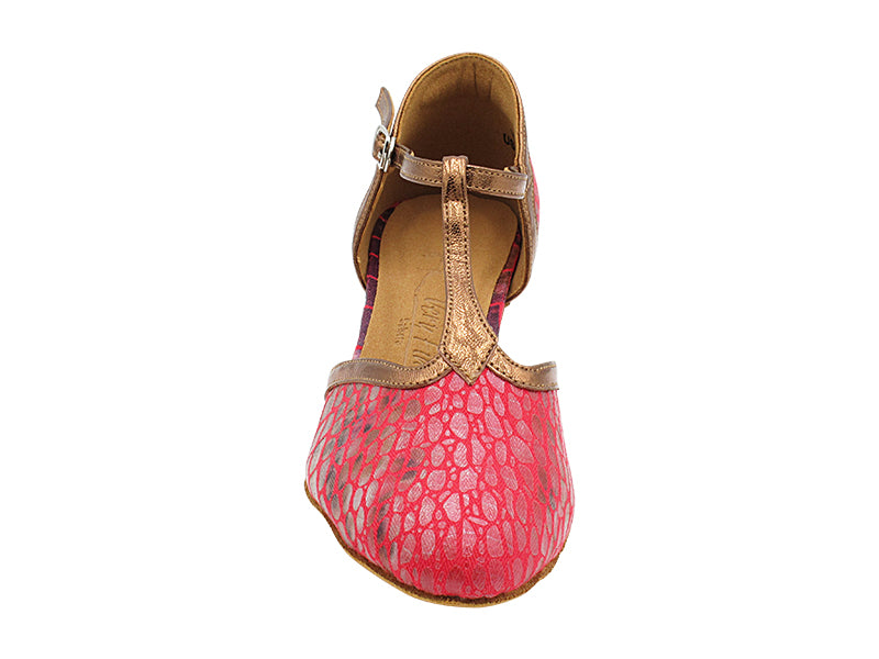 SERA9627 238 Red Print_63 Dark Tan Copper PU Trim_H with 1.2" Cuban Heel (CI) in the photo