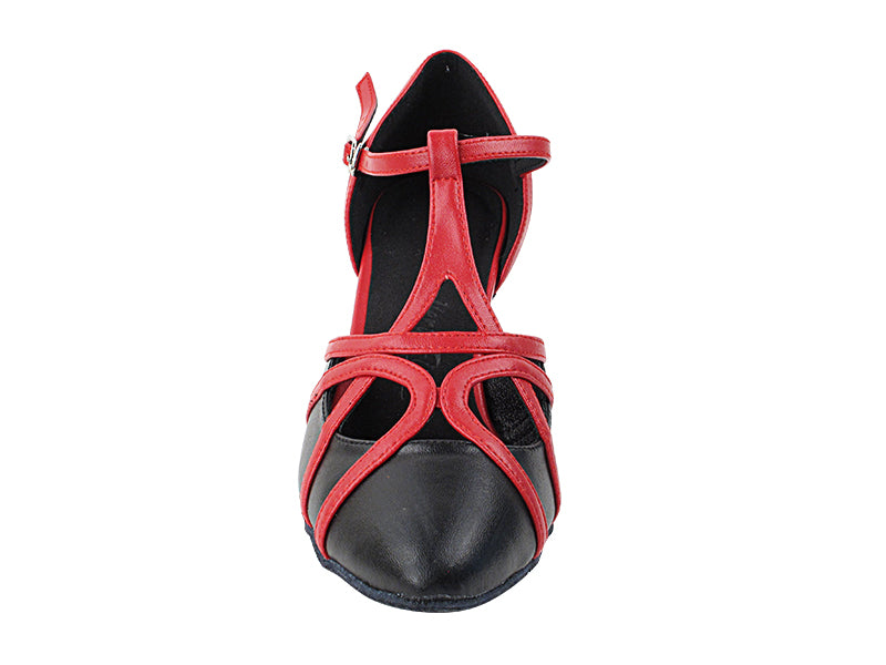 SERA3541 Black Leather & Red Trim with 2.2" Thick Cuban Heel in the photo