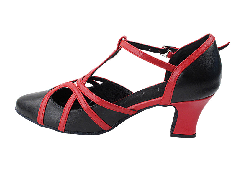 SERA3541 Black Leather & Red Trim with 2.2" Thick Cuban Heel in the photo