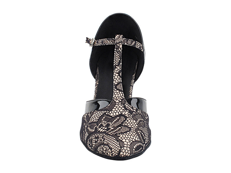 SERA3551 258 Flesh Black Lace_075 Black Patent PU Trim with 2.5" Heel (2040) in the photo