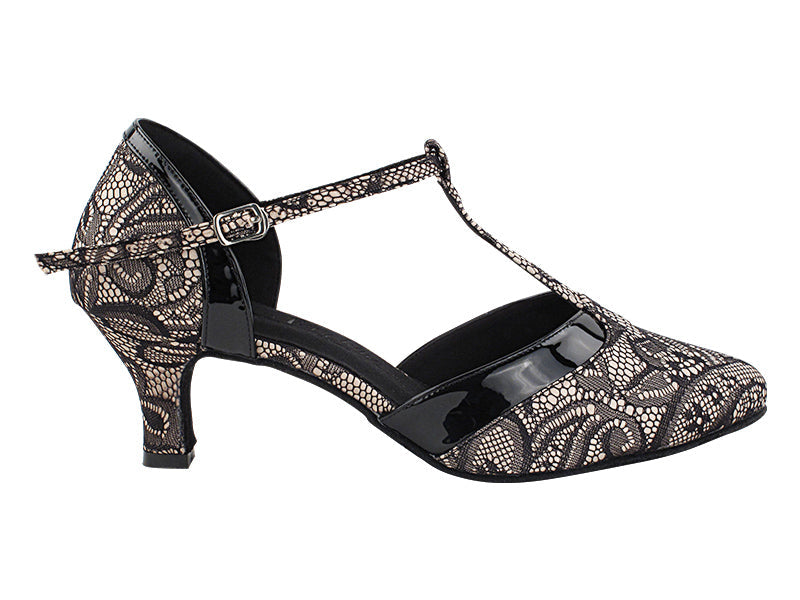 SERA3551 258 Flesh Black Lace_075 Black Patent PU Trim with 2.5" Heel (2040) in the photo