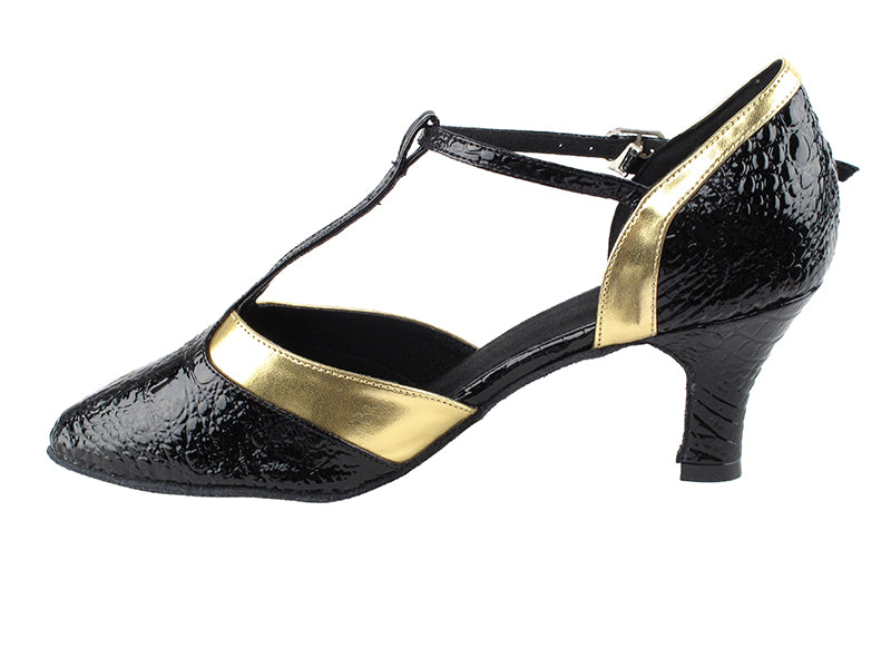 SERA3551 Black Croc & Gold Trim with 2.5" low heel in the photo