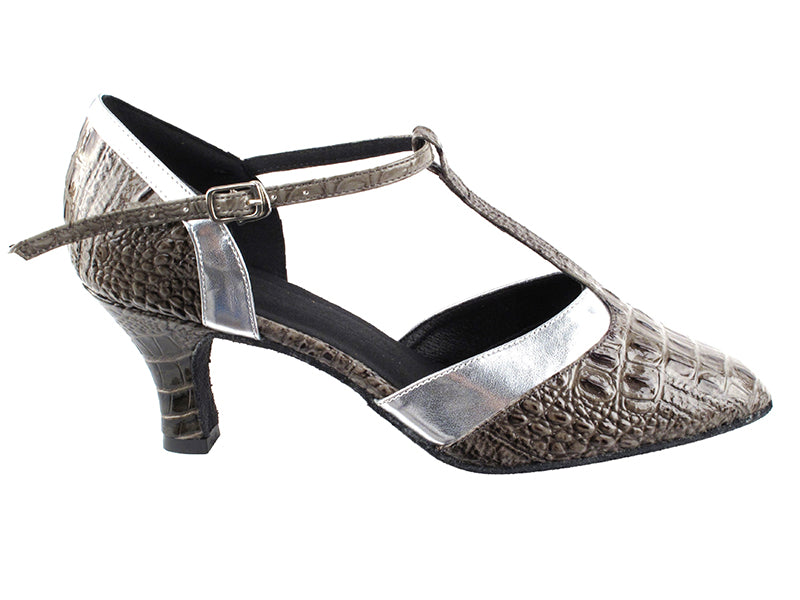 SERA3551 Grey Croc & Silver Trim with 2.5" low heel in the photo