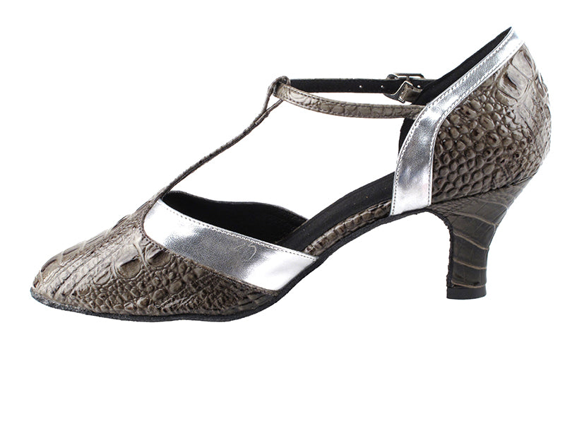 SERA3551 Grey Croc & Silver Trim with 2.5" low heel in the photo