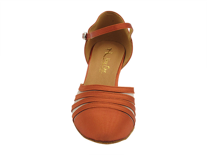 SERA3600 Dark Tan Satin & Flesh Mesh with 2.5" Heel (2040) in the photo