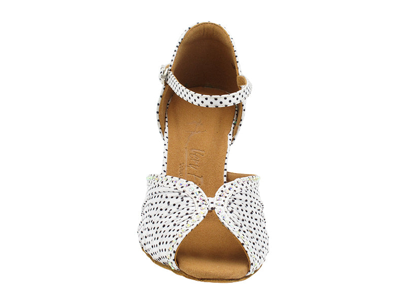 SERA3830CC 256 White Black Dots Satin & 118 Red Satin Heel_Rhinestone with 2.2 inch Thick Cuban Heel (318) in the photo