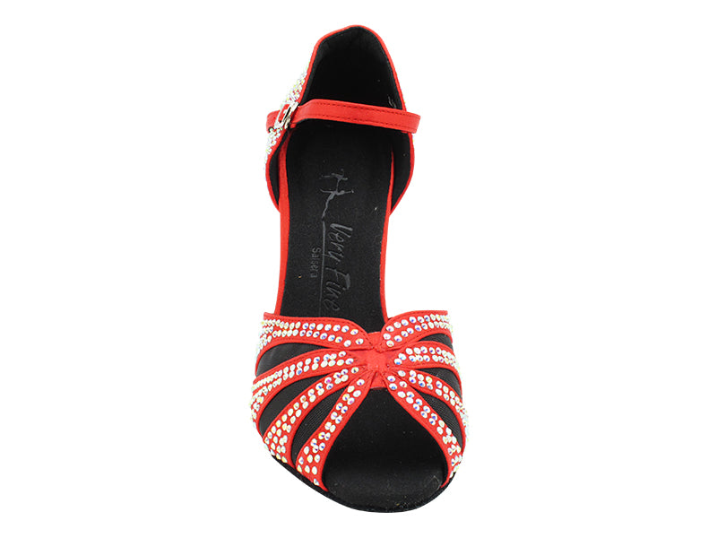 SERA3850CC Red Satin & Black Mesh with 3" Flare Heel (5059) in the photo