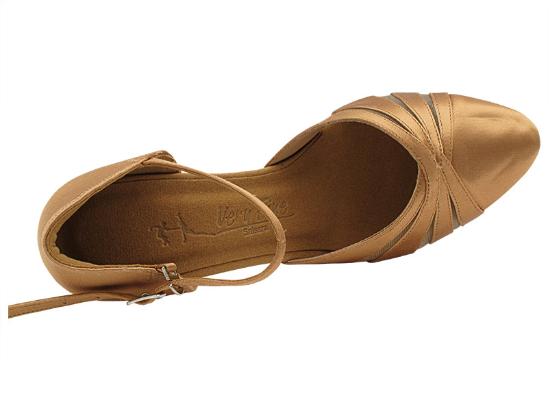 SERA3980 Tan Satin & Flesh Mesh with 2.5" Heel (2040) in the photo