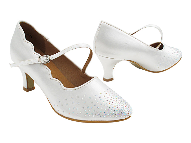 SERA5518B White Satin with 2.5" low heel in the photo