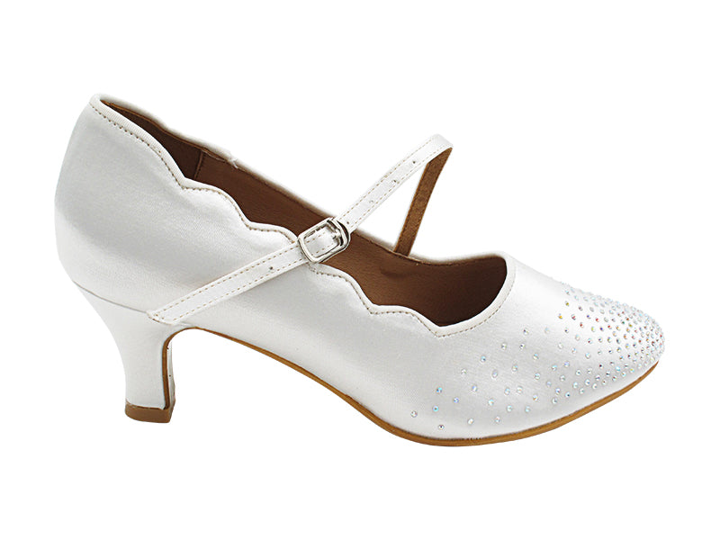 SERA5518B White Satin with 2.5" low heel in the photo