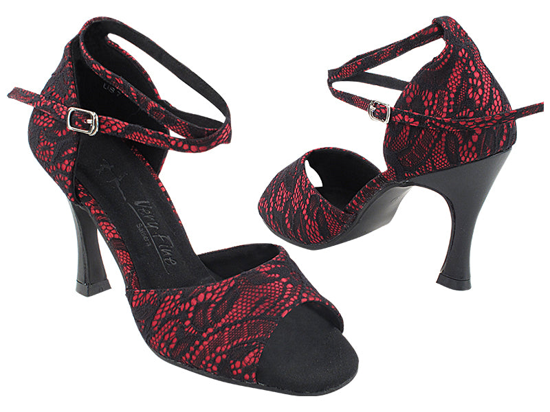 SERA6012 257 Red Black Lace_Black Leather with  3" Heel (5059) in the photo