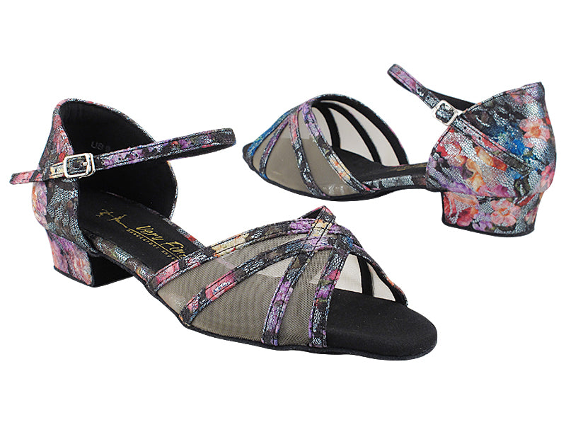 6027FT 197 Flower Glitter Satin_Flesh Mesh with Women 1" Heel (8881) in the photo