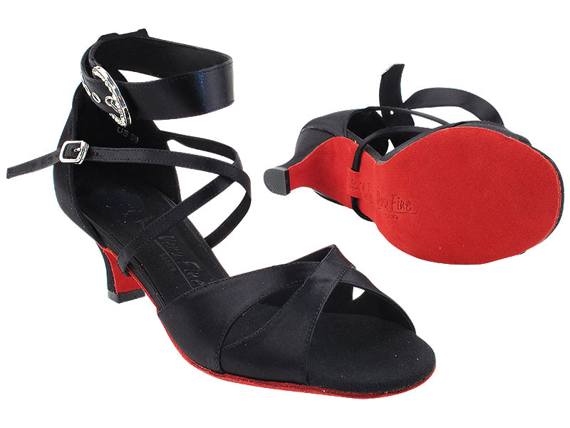 SERA7002 Satin noir_Semelle en daim rouge
