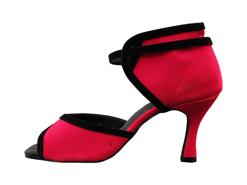 SERA7013B Red Velvet & Black Velvet Trim & Black Sole (No Ruffle) with 3" Flare Heel (5059) in the photo