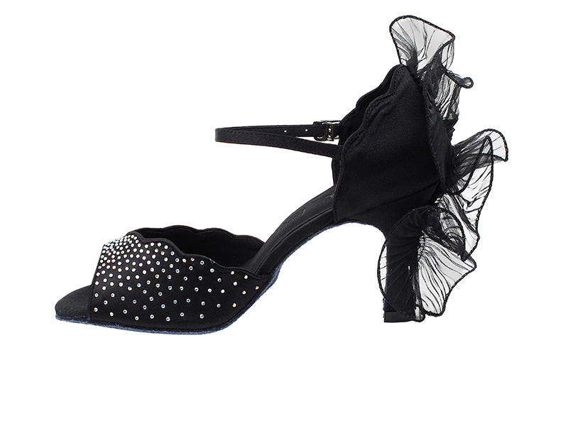 SERA7014 Black Satin with 3" heel in the photo