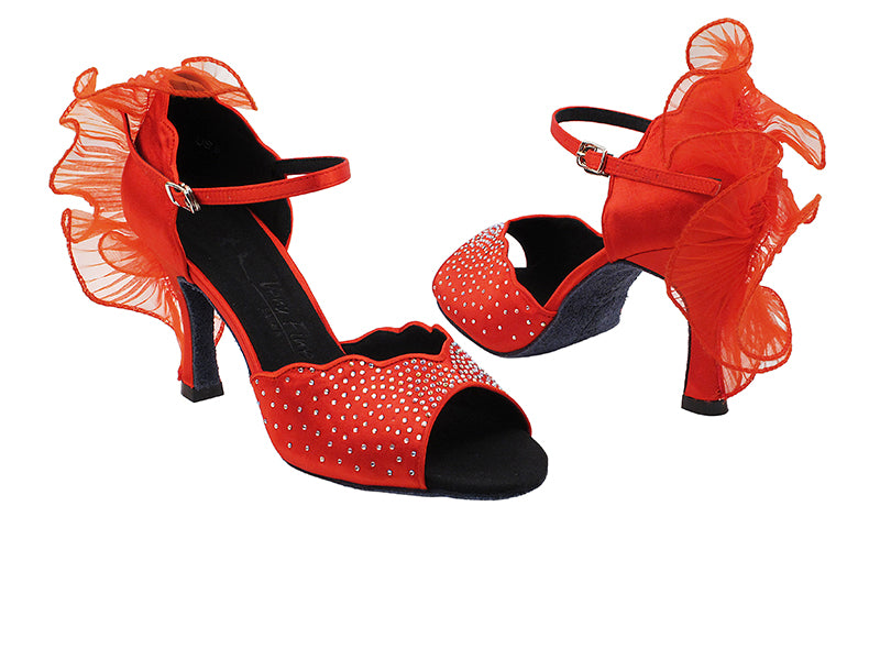 SERA7014 Red Satin with 3" heel in the photo