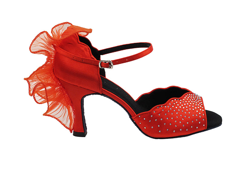 SERA7014 Red Satin with 3" heel in the photo