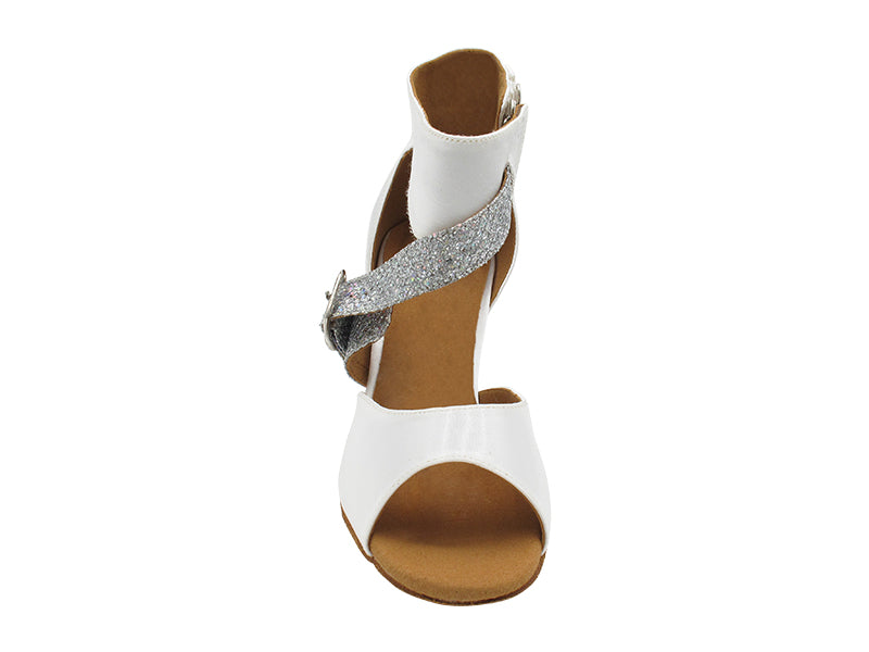 SERA7015 White Satin & Silver Sparklenet Arch Strap with 2.5" Low Heel (2040) in the photo