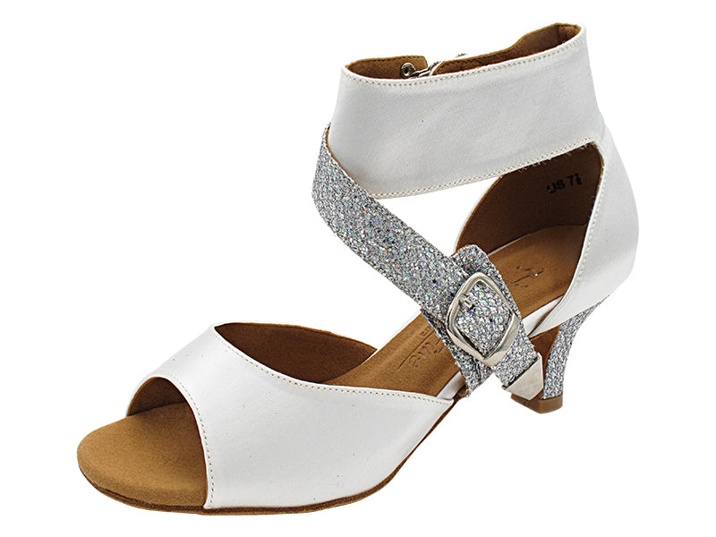 SERA7015 White Satin & Silver Sparklenet Arch Strap with 2.5" Low Heel (2040) in the photo