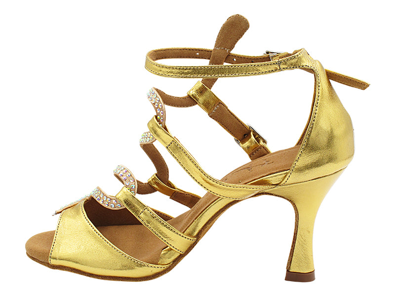 SERA7017 Shiny Gold Leather with 3" Flare Heel (5059) in the photo