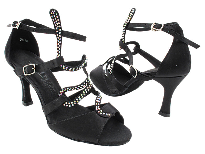 SERA7017 Black Satin with 3" Flare Heel (5059) in the photo