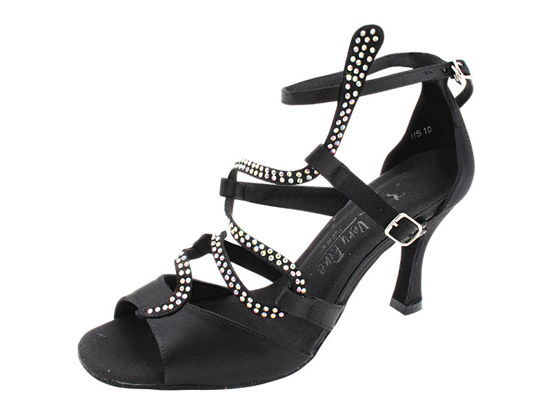 SERA7017 Black Satin with 3" Flare Heel (5059) in the photo