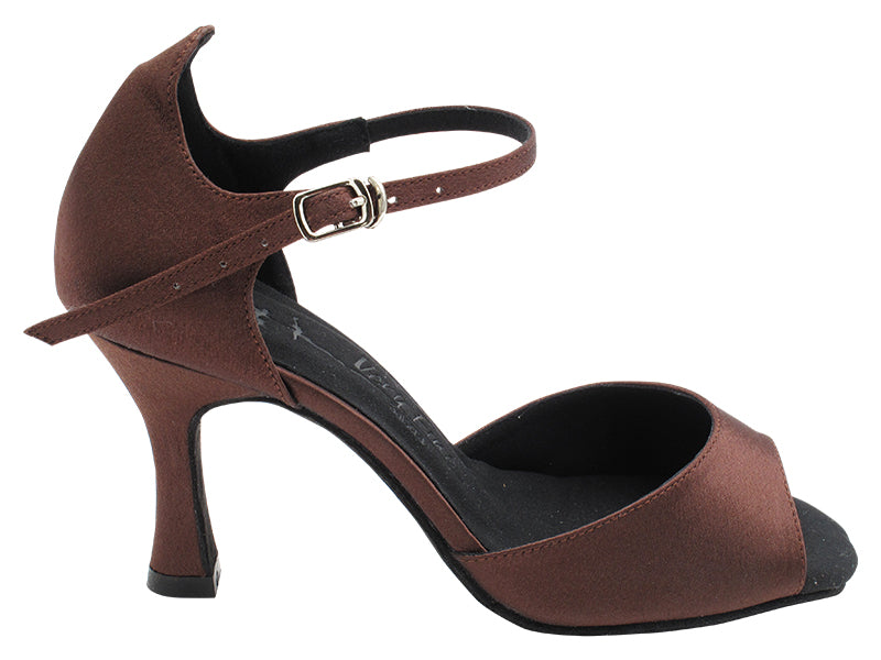 SERA7028 082 Dark Coffee Satin with 3" Flare Heel (5059) in the photo