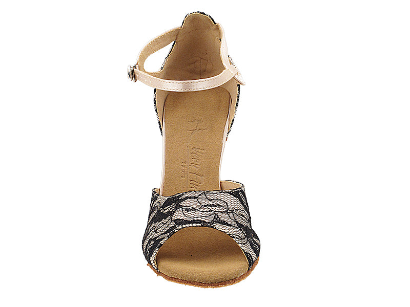 SERA7029 Flesh Satin & Black Lace with 3" Flare Heel (5059) in the photo