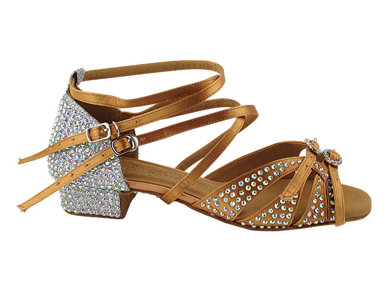 SERA7030CC 153 Tan Satin_F_S_129 Silver Sparklenet_B_H_AB Rhinestone Buckles with 1" Heel (8881) in the photo