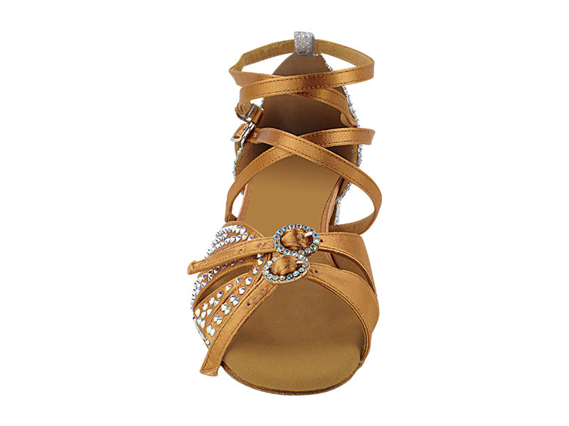 SERA7030CC 153 Tan Satin_F_S_129 Silver Sparklenet_B_H_AB Rhinestone Buckles with 1" Heel (8881) in the photo