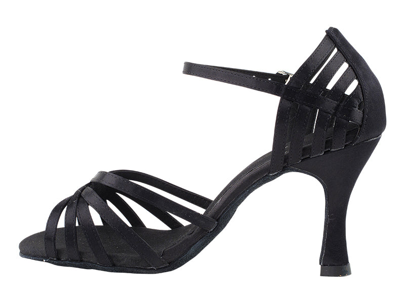 SERA7032 Black Satin with 3" Heel in the photo