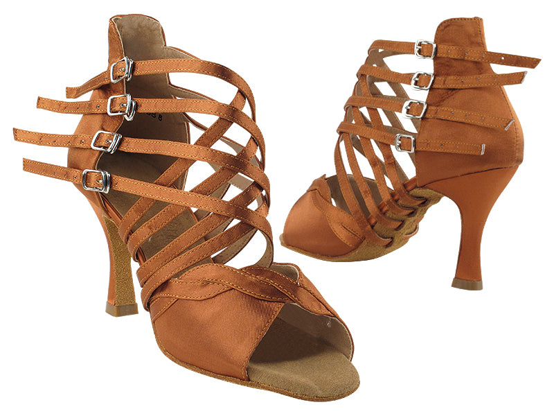 SERA7036 Dark Tan Satin with 3" Heel in the photo