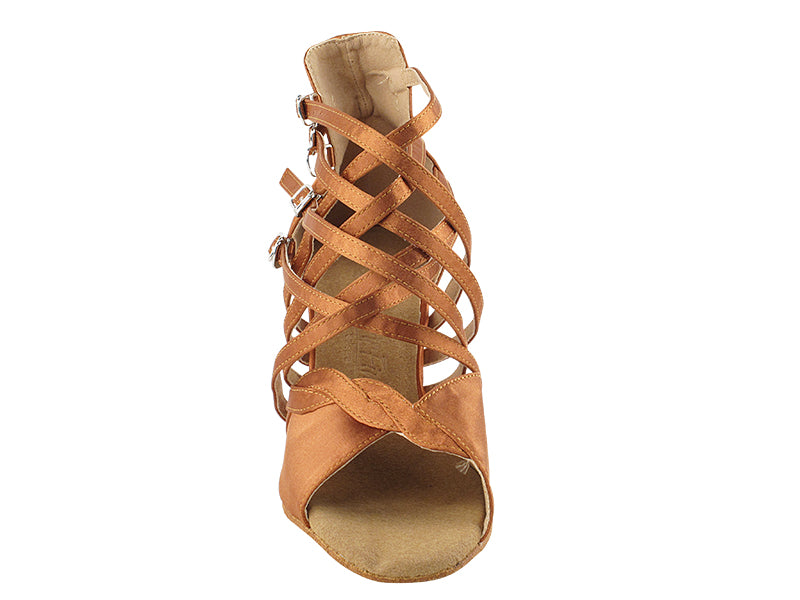 SERA7036 Dark Tan Satin with 3" Heel in the photo