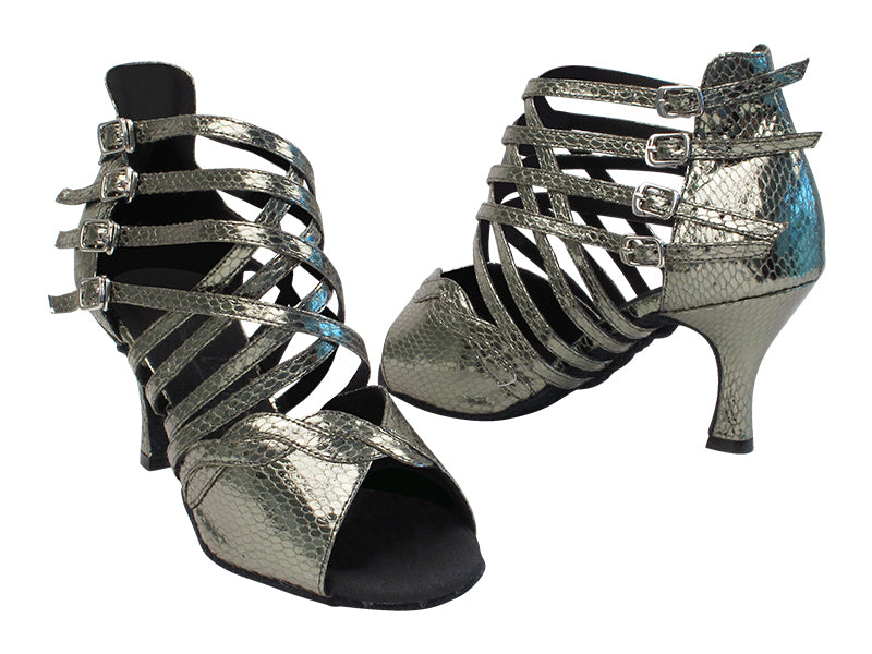 SERA7036 106 Snake Grey Satin with 3" heel in the photo