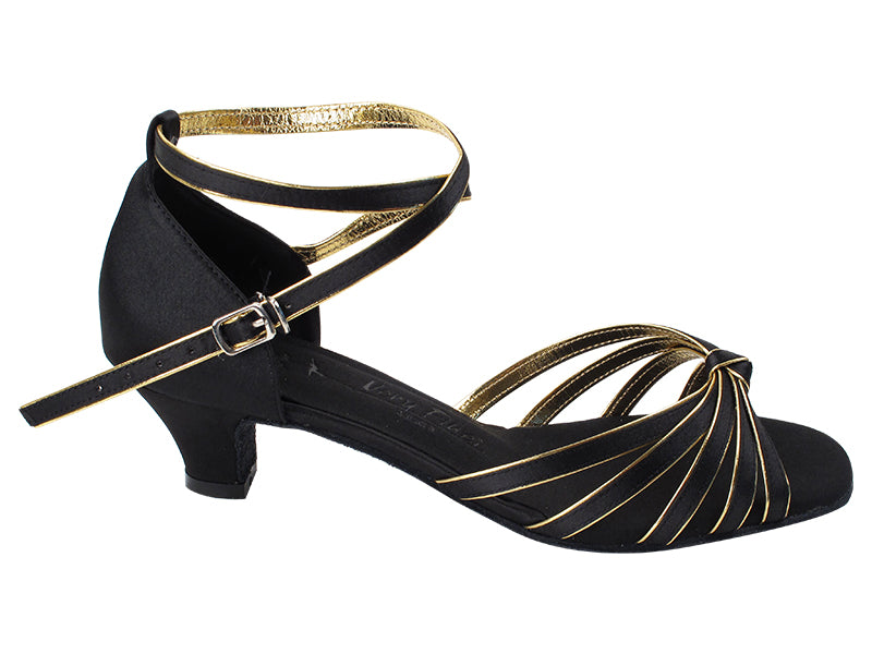SERA7043 Black Satin & Gold Trim with (5028) 1.2" Cuban Heel in the photo