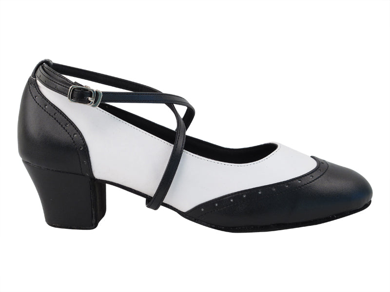 Swing001 Black & White Leather with 1.6" medium heel in the photo