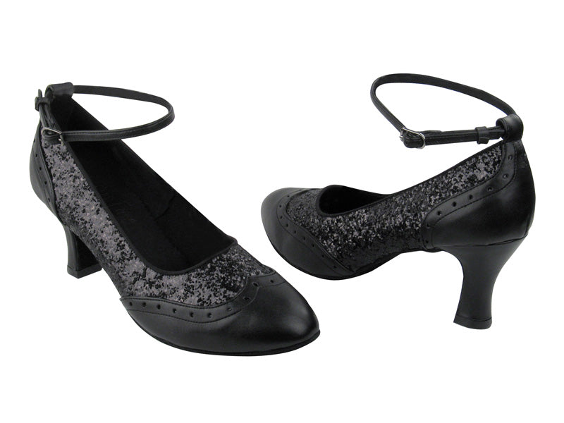 Swing001 Black Leather & Black Sparkle with 2.5" Heel in the photo