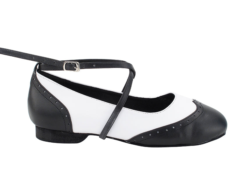 Swing002 Black Leather & White Leather with 0.5 inch EVA Heel in the photo