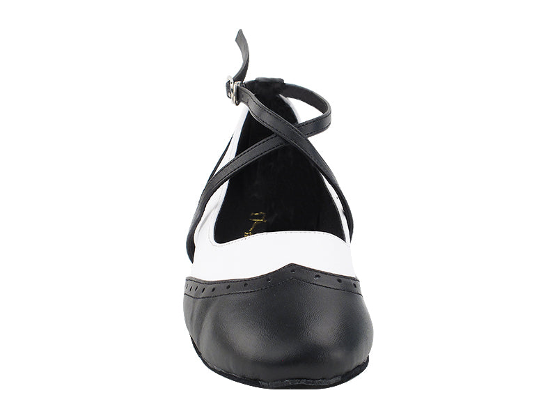 Swing002 Black Leather & White Leather with 0.5 inch EVA Heel in the photo