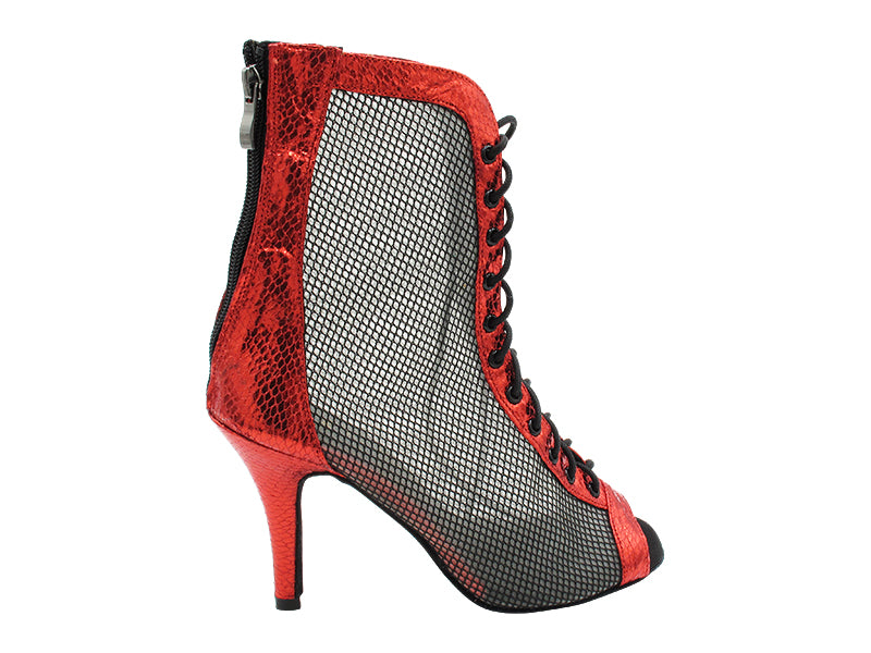VFBoot Latin 3305 Snake Red Satin_Black Fishnet with 3" STILETTO HEEL (428) in the photo