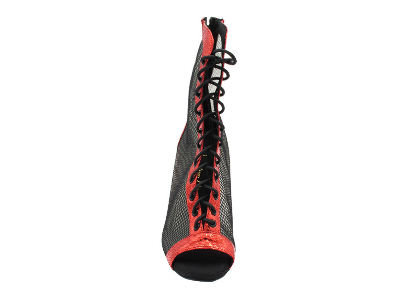 VFBoot Latin 3305 Snake Red Satin_Black Fishnet with 3" STILETTO HEEL (428) in the photo