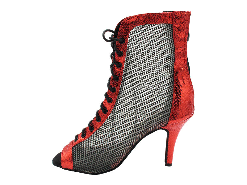 VFBoot Latin 3305 Snake Red Satin_Black Fishnet with 3" STILETTO HEEL (428) in the photo