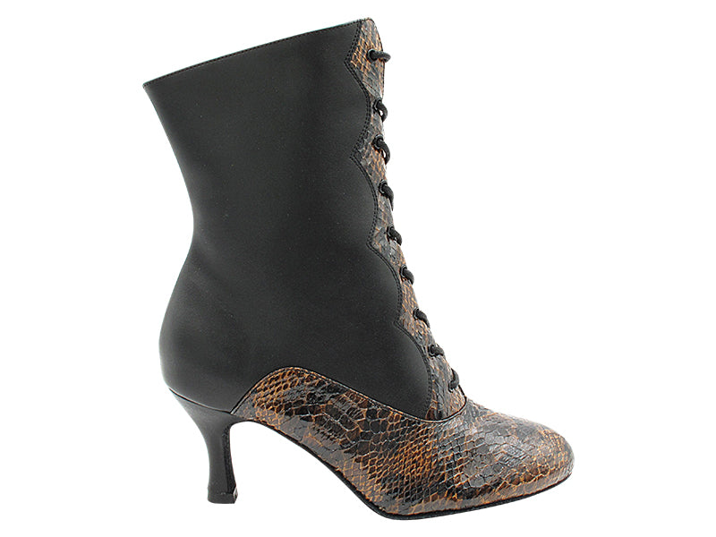 VFBoot NVSCCanCan 244 Dark Brown Snake Patent & Black Leather with 2.75" Flare Heel (11006) in the photo
