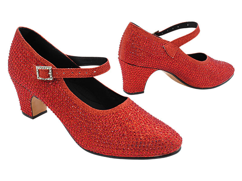VFCharacter 001CC Red Glitter Satin with 2.3" Thick Cuban Heel in the photo