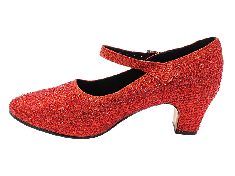 VFCharacter 001CC Red Glitter Satin with 2.3" Thick Cuban Heel in the photo