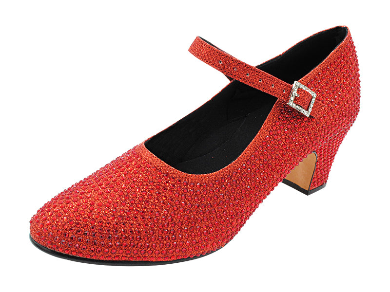 VFCharacter 001CC Red Glitter Satin with 2.3" Thick Cuban Heel in the photo
