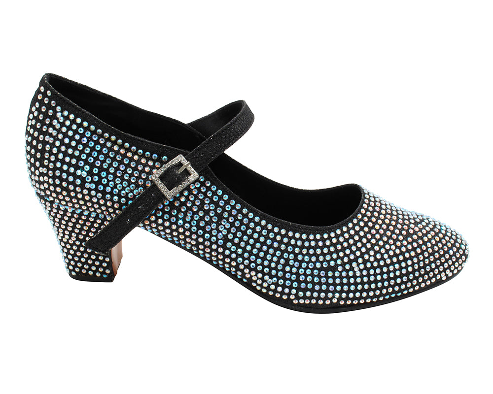 VFCharacter 001CC Black Glitter Satin with 2.3" Thick Cuban Heel in the photo