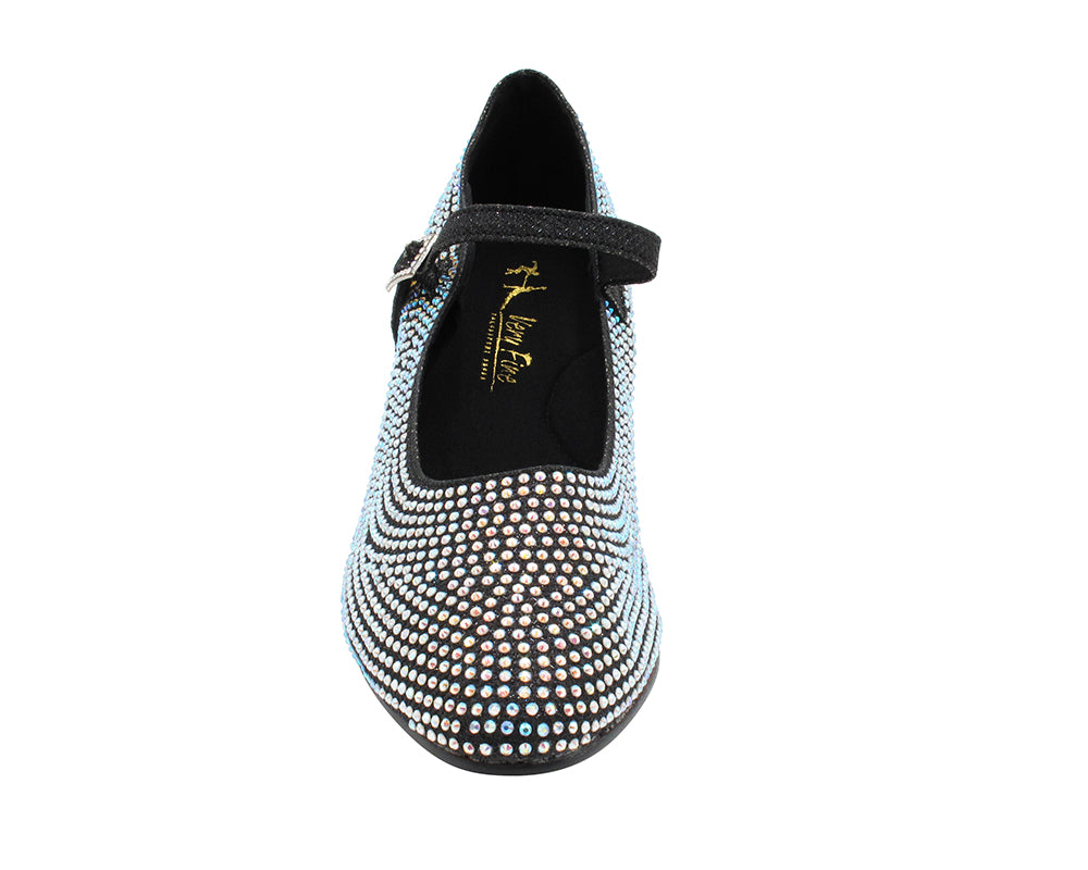 VFCharacter 001CC Black Glitter Satin with 2.3" Thick Cuban Heel in the photo